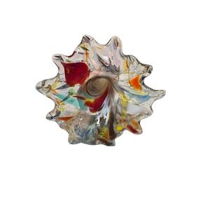 Murano Style Pulled Glass Multicolored Flower With Twirled Stem